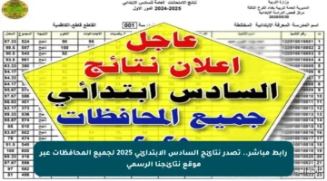 رابط مباشر.. تصدر نتائج السادس الابتدائي 2025 لجميع المحافظات عبر موقع نتائجنا الرسمي